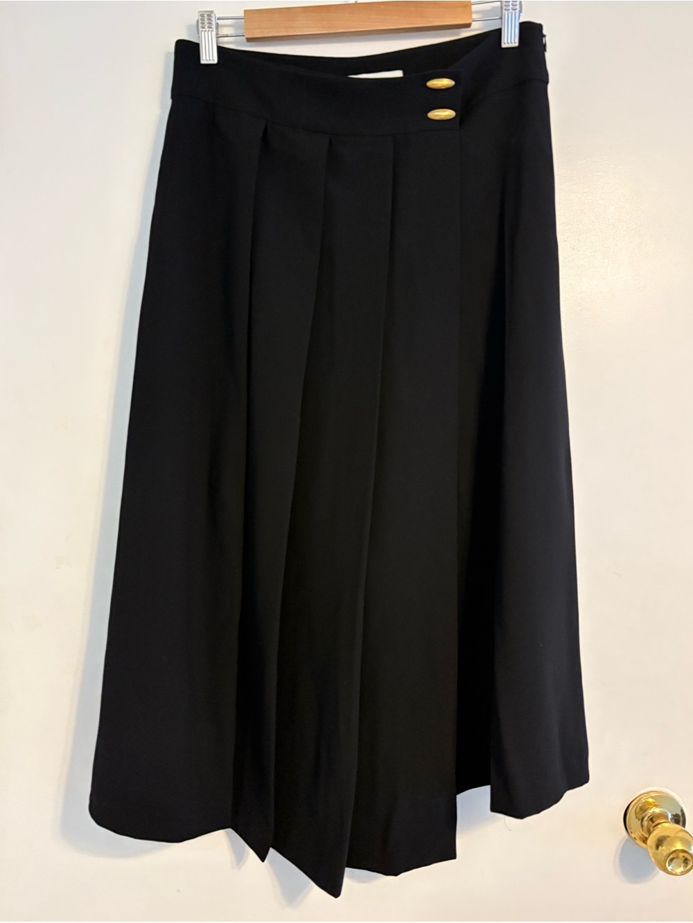 Zara Black A-Line Midi Skirt with Gold Buttons